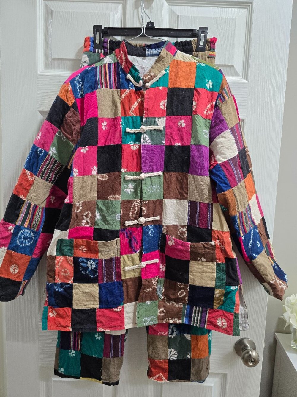 VTG Patchwork Pajama Set From Japan Cotton Rare Med Elastic Waist Lined